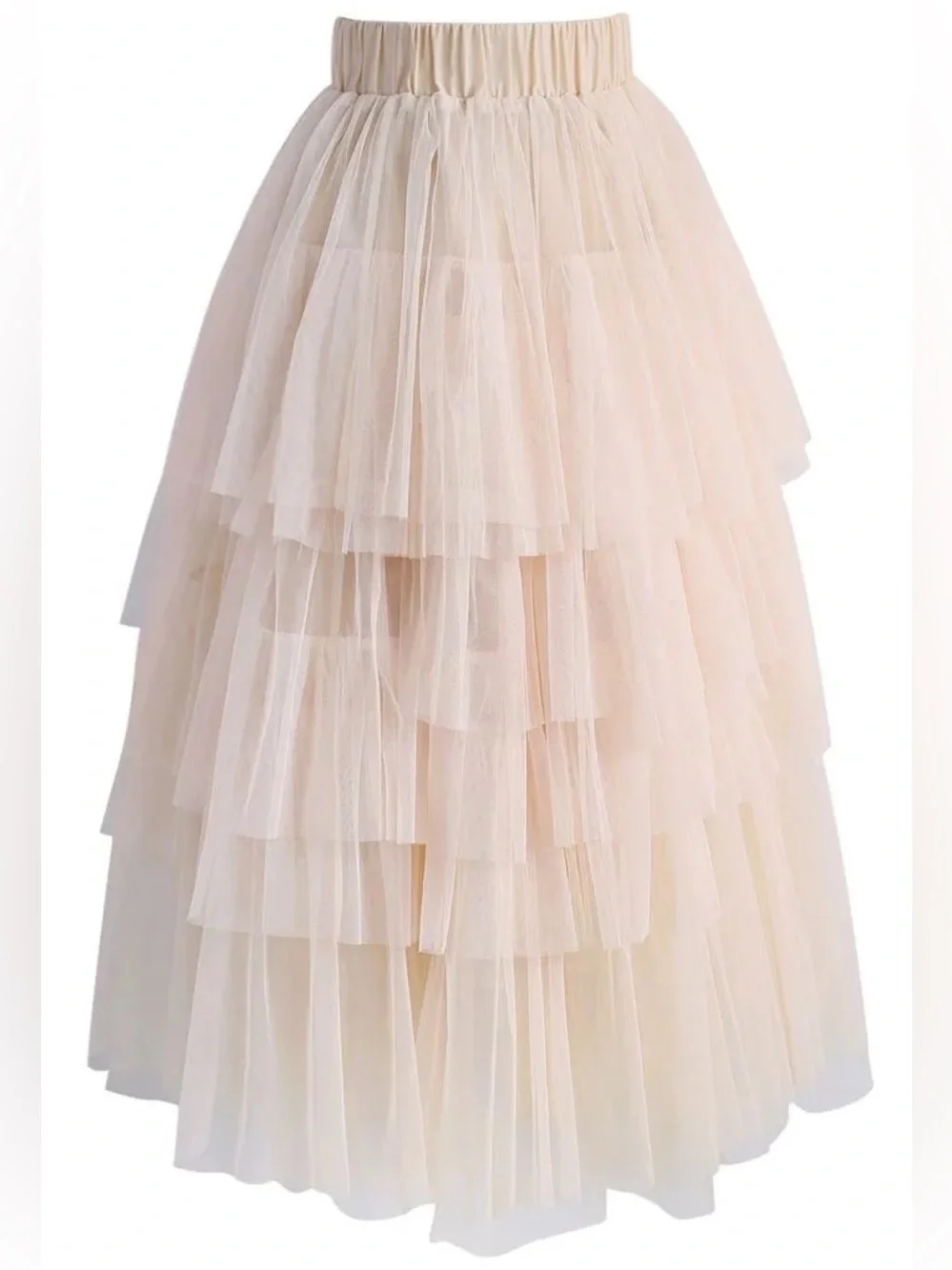 Chicwish Love Me More Tiered Layered Ruffle Tulle Ballerina Skirt Nude Pink XL